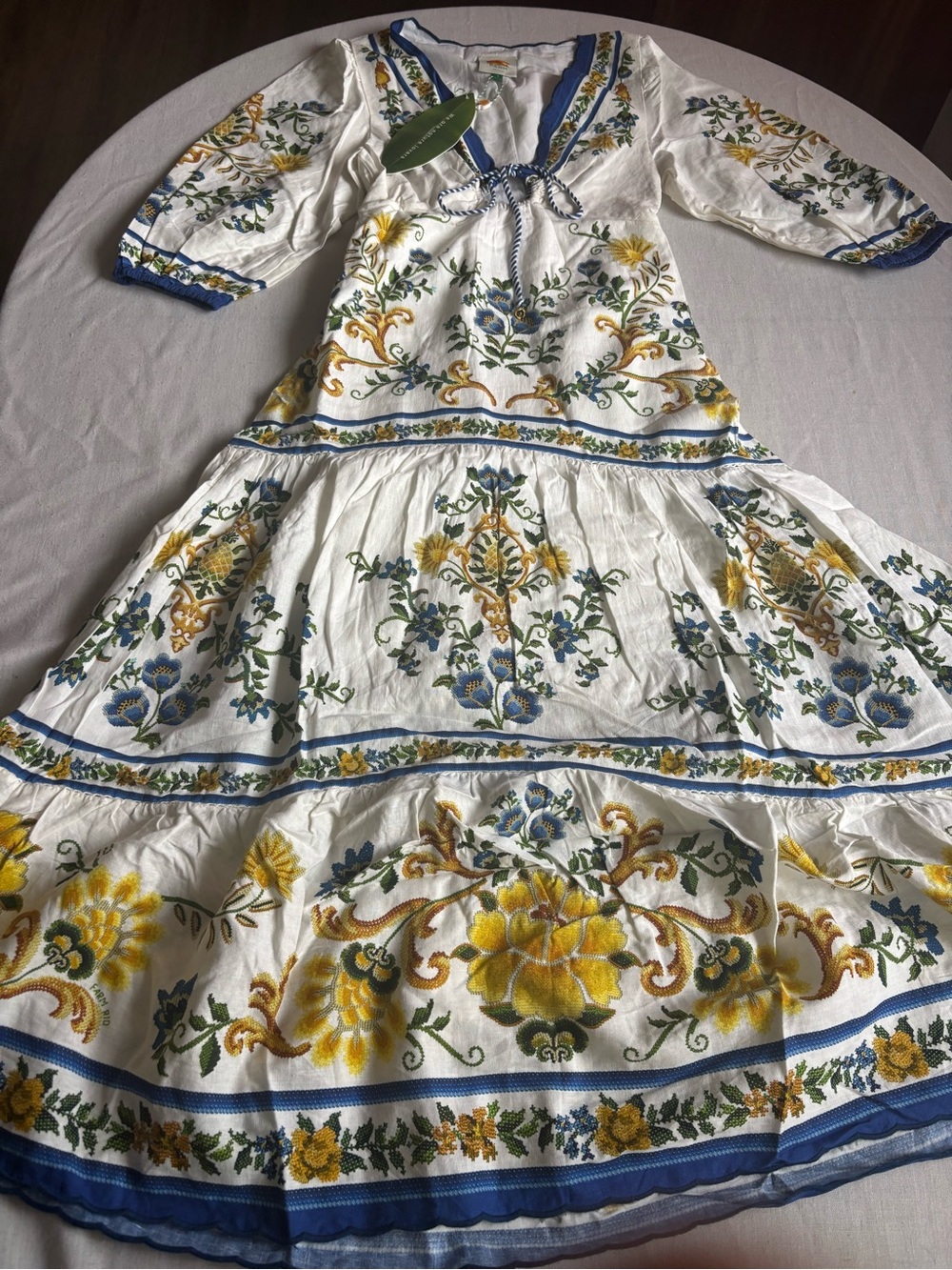 NWT Farm Rio Emily Floral Tapestry Off White Linen Blend Maxi Dress S - Picture 2 of 10